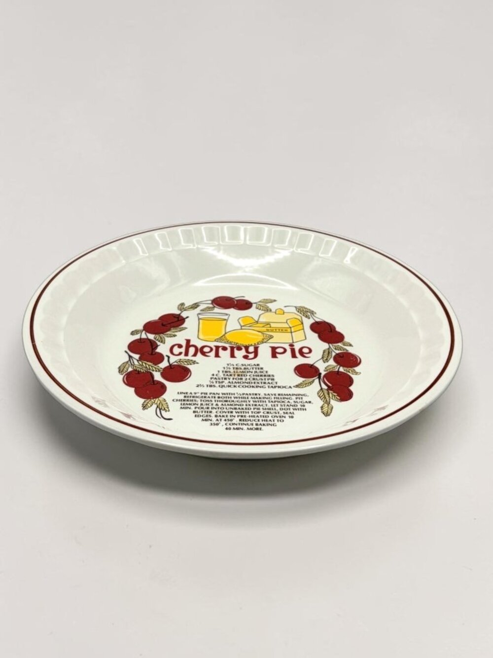 Vintage Hankook Cherry Pie Plate 1980s Retro Ceramic Kitchen Bakeware 10.75"